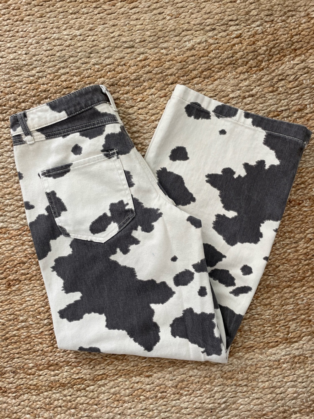 Cow Print Straight Leg Jeans Black White Western Women’s Small Western Boho - Picture 1 of 7